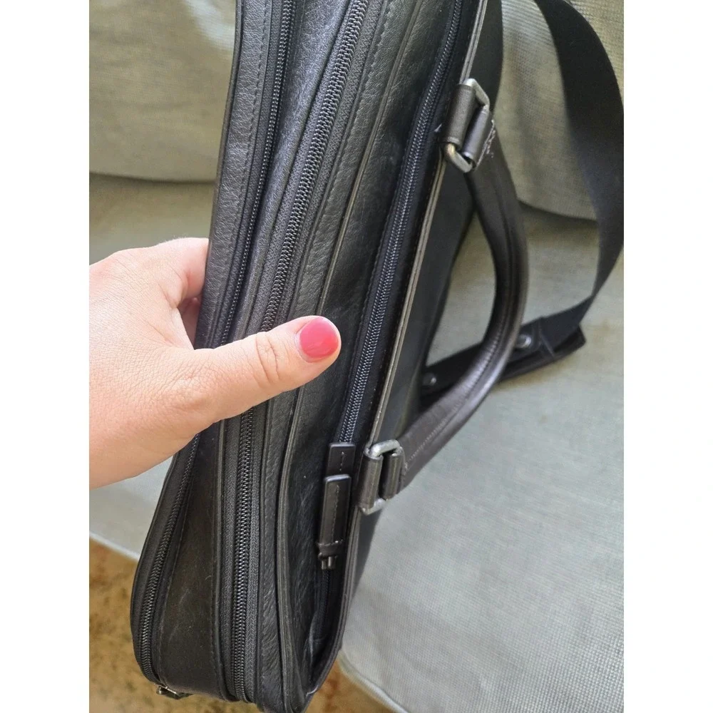 TUMI Berwick Double Zip Top Leather Briefcase Laptop Bag Black 69730HK0 Reg $445